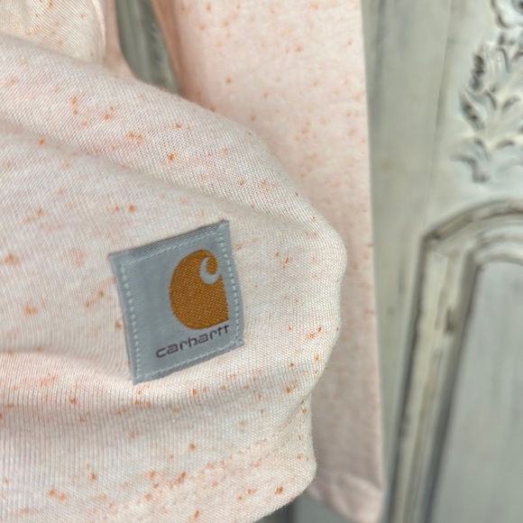 Carhartt Cotton Blend Women's Light Peachy Pink V-Neck Long Sleeve T-Shirt Top - Picture 4 of 11